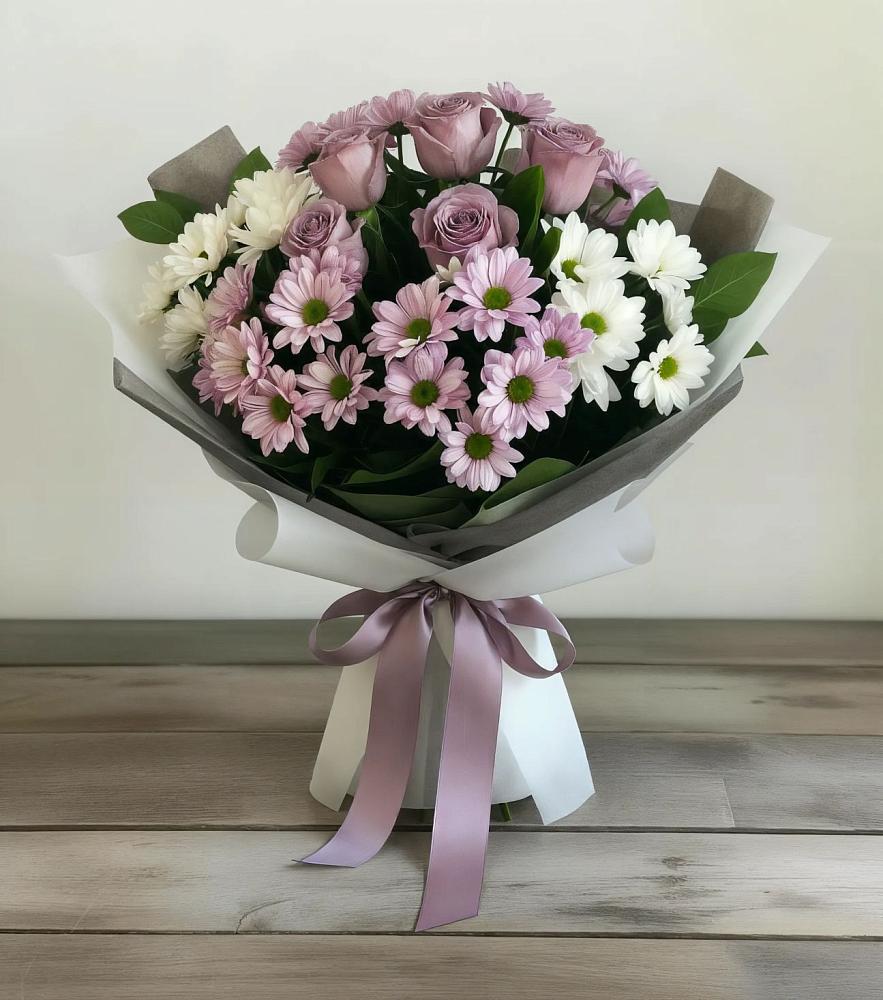 Букет цветов из: Хризантемы и Розы в Кабанске