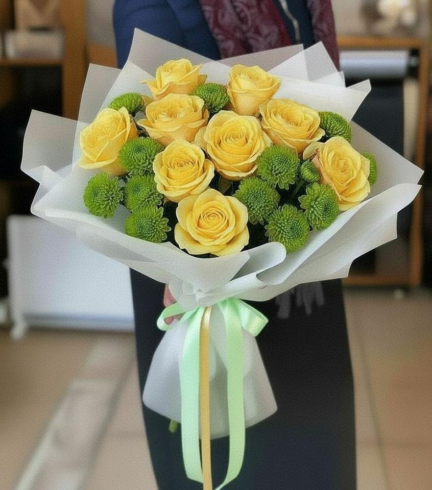 Букет цветов из: Хризантемы и Розы в Кабанске