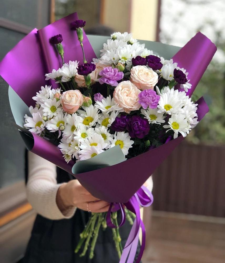 Букет цветов из: Хризантемы, Гвоздики и Розы в Кабанске
