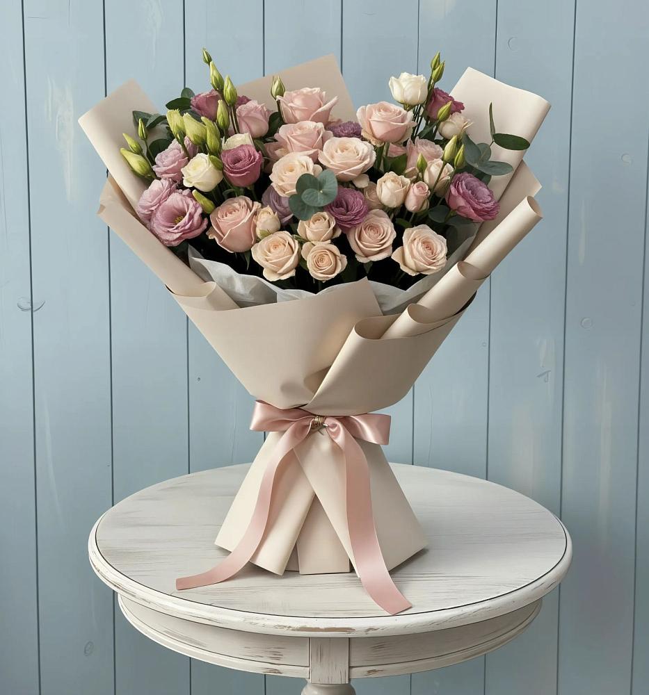 Букет цветов из: Розы и Лизиантусы в Кабанске